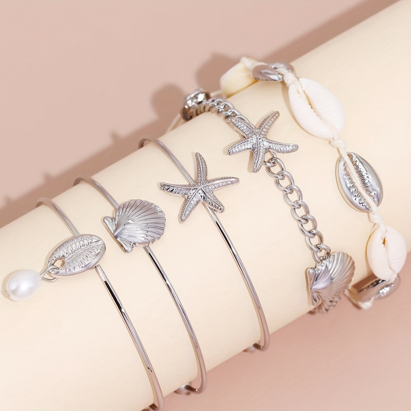 Boho Shell & Starfish Bracelet Set for Women, Beach Themed Jewelry